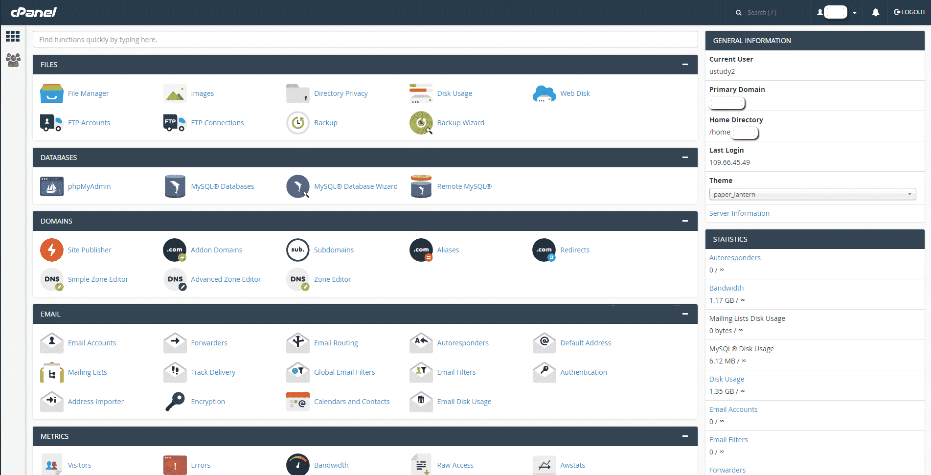 cPanel Client-Side interface