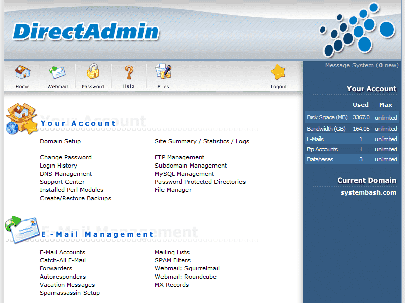 DirectAdmin Client-side interface